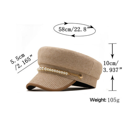 Solid Color Pearl Chain Korean Style Peaked Beret Cap - Urban Caps 