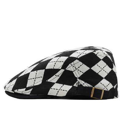 Retro Plaid Painter Hat – Short Brim Cotton Beret | Unisex Adjustable Fit - Urban Caps 