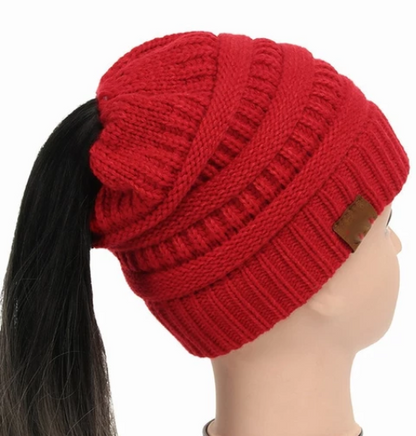 Cable Knit Fuzzy Lined High Bun Beanie - Urban Caps 