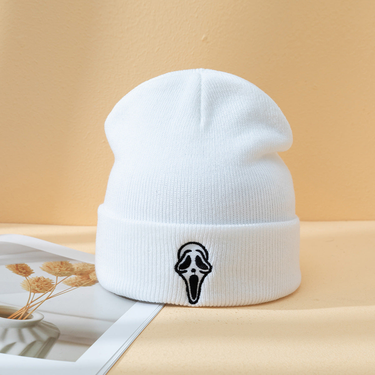 Halloween Dark Embroidered Ghost Face Skeleton Head Fashion Autumn And Winter Warm Fashion Men's And Women's Knitted Hat - Urban Caps 