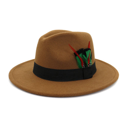 Men's And Women's New Woolen Broad-brimmed Hat Classic Top Fashion Feather Hat - Urban Caps 