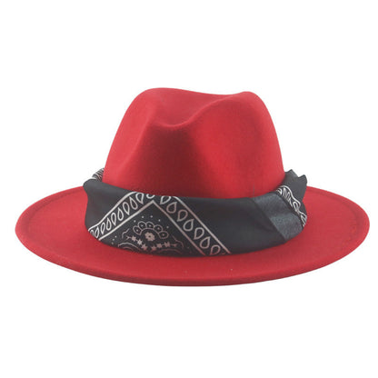 Paisley Ribbon Wide Brim Woolen Top Hat Felt Cowboy Hat - Urban Caps 