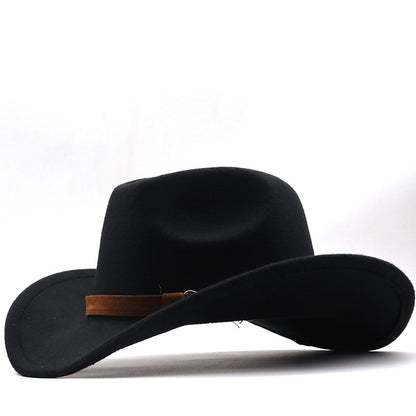 Casual Retro Belt Autumn And Winter Men's And Women's Woolen Western Cowboy Hat - Urban Caps 