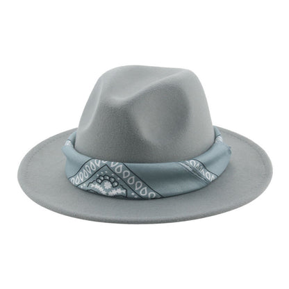 Paisley Ribbon Wide Brim Woolen Top Hat Felt Cowboy Hat - Urban Caps 