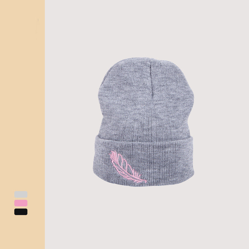 Men's And Women's Versatile Embroidered Feather Knit Hat - Urban Caps 
