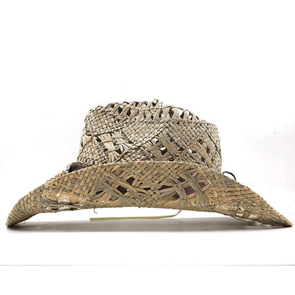 Belt Decoration Natural Grass Hand-knitted Western Cowboy Hat - Urban Caps 