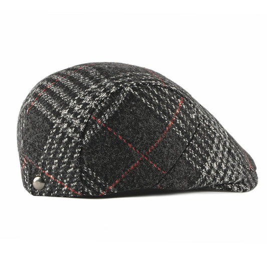 Men’s Winter Wool Blend Plaid Beret – Korean Style Peaked Cap - Urban Caps 