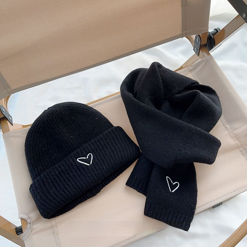 Heart Embroidery Solid Color Children Woolen Knitted Hat - Urban Caps 