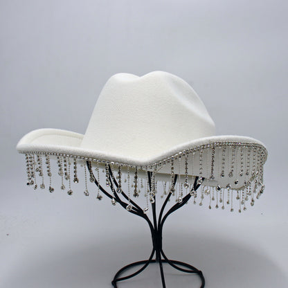 Warped Top Hat With Diamond Tassel Western Cowboy Hat - Urban Caps 