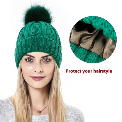 Woolen Cap Knitted Protection Hairstyle Silky Stretch Satin Knitted Hat - Urban Caps 