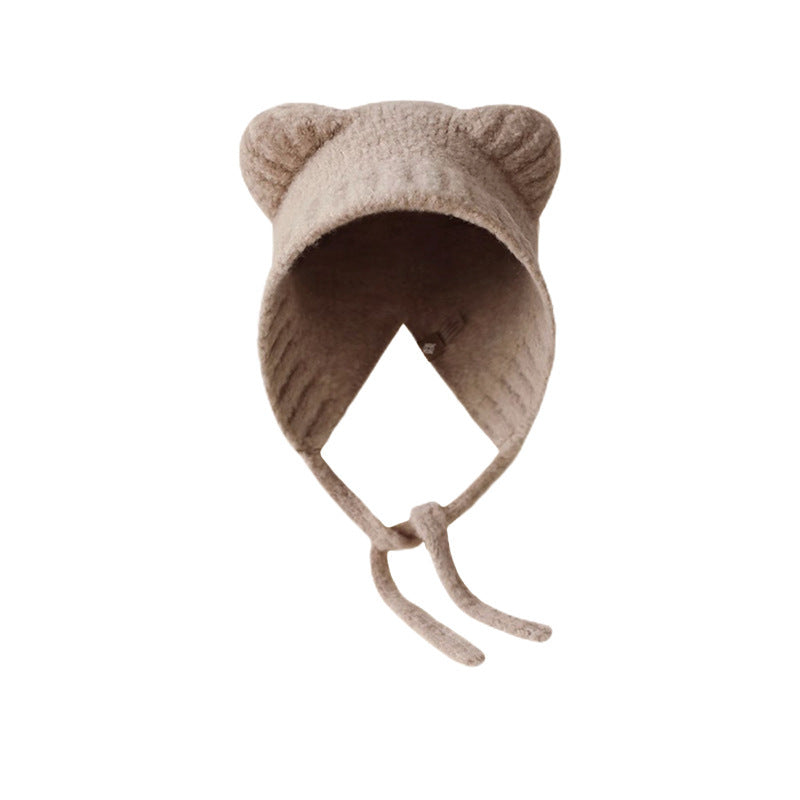 Lace-up Knitted Bear With Ears Wild Warm Hat Cartoon Cute Sweet Woolen Cap - Urban Caps 