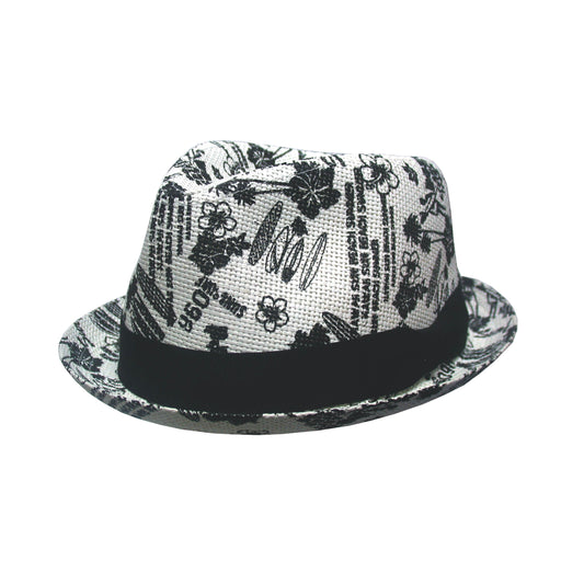Printed Paper Trilby Hat with Petersham Band