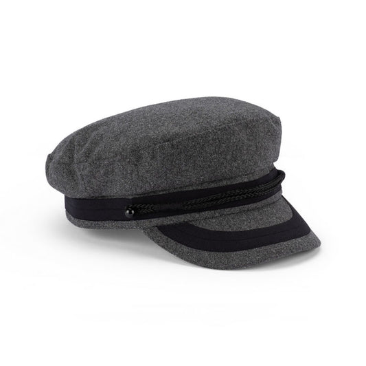 Wool Blend Greek Fisherman’s Cap with Braided Trim