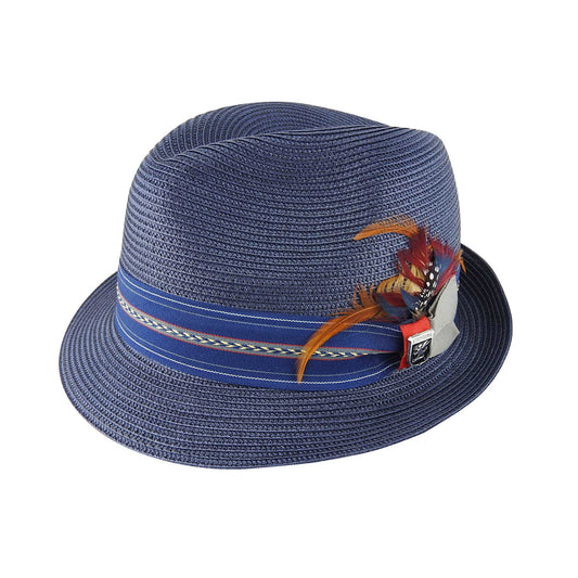 Poly Braid Trilby Hat with Grosgrain Band and Feather Detail