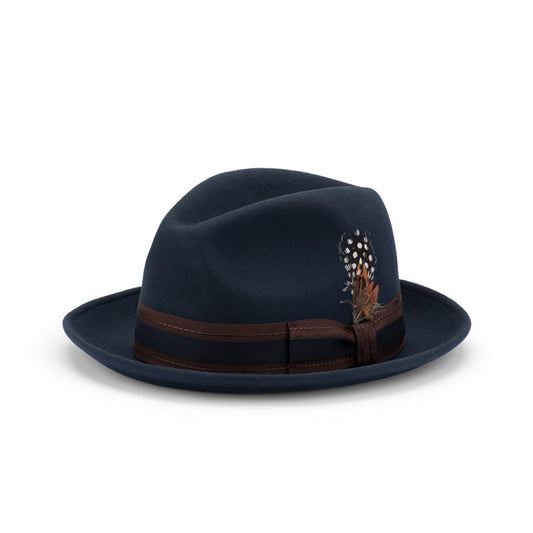 Clark Fedora Hat – Australian Wool Felt, Satin Lined with Grosgrain Band and Feather