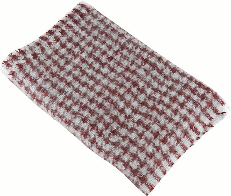 Wide Brushed Acrylic Houndstooth Scarf with Fringe