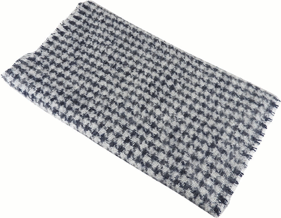 Wide Brushed Acrylic Houndstooth Scarf with Fringe