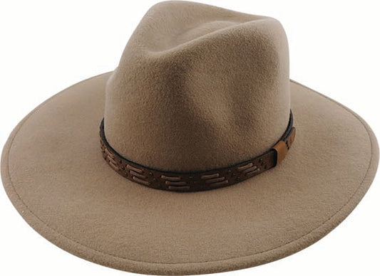 Men's Wool Felt Safari Hat with Leather and Stud-Laced Trim – Pinched Crown & Wide Brim
