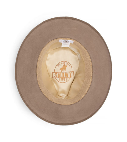 Banjo Crushable Wool Felt Fedora Hat with Grosgrain Band and Snowy River Pin