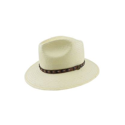 Kane Toyo Fedora Hat with Leather Stitched Band and Signature Pin