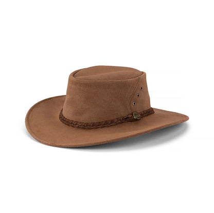 Reilly – Australian Suede Leather Lowlander Hat with Braided Hatband and Ventilation Eyelets