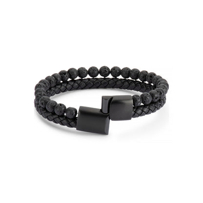 Men’s Leather and Stainless Steel Bracelet – Magnetic Clasp with Flinders Etching