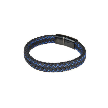 Men’s Leather and Stainless Steel Bracelet – Magnetic Clasp with Flinders Etching