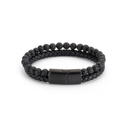 Men’s Leather and Stainless Steel Bracelet – Magnetic Clasp with Flinders Etching