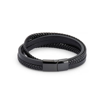 Men’s Leather and Stainless Steel Bracelet – Magnetic Clasp with Flinders Etching