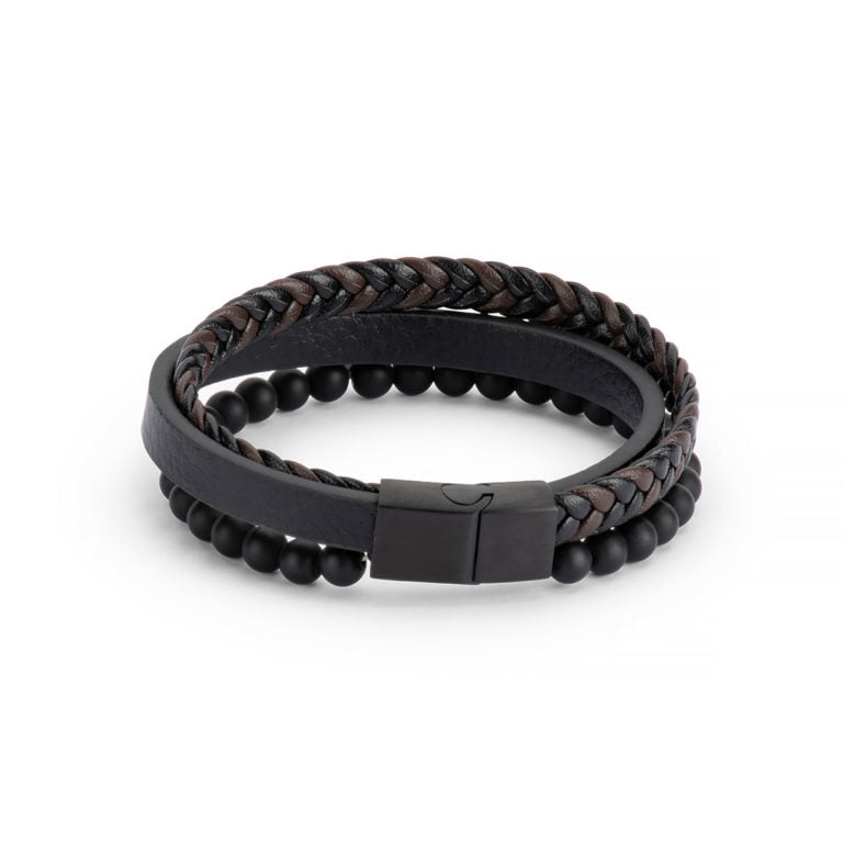 Men’s Leather and Stainless Steel Bracelet – Magnetic Clasp with Flinders Etching