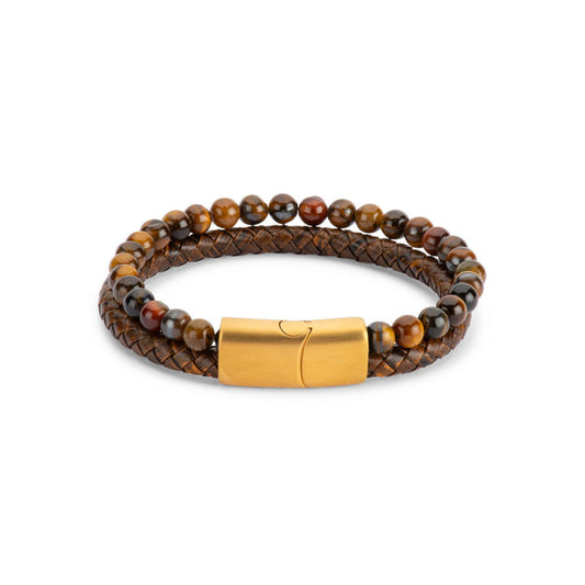 Men’s Leather and Stainless Steel Bracelet – Magnetic Clasp with Flinders Etching