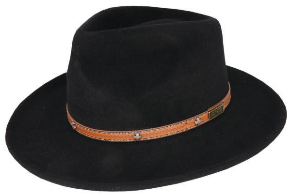 Bruno Fur Felt Western Hat with Teardrop Crown and Leather Band
