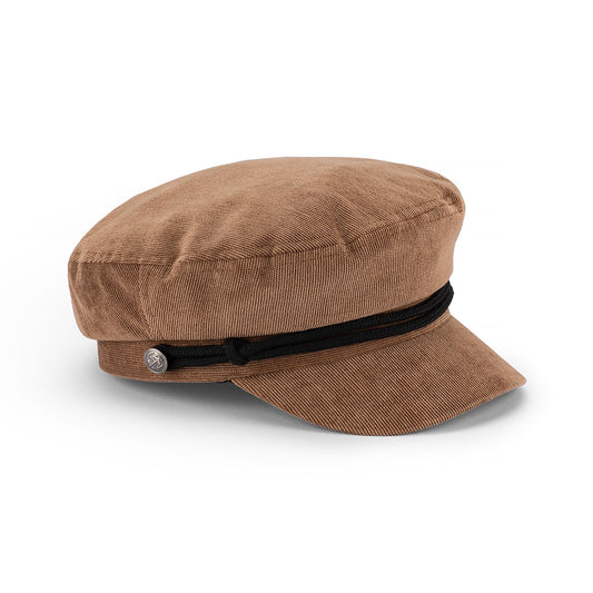Micro Corduroy Greek Fisherman’s Cap with Braided Trim and Firm Peak