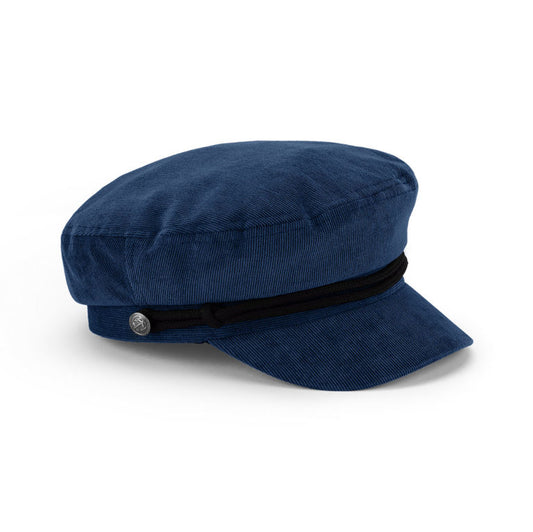 Micro Corduroy Greek Fisherman’s Cap with Braided Trim and Firm Peak