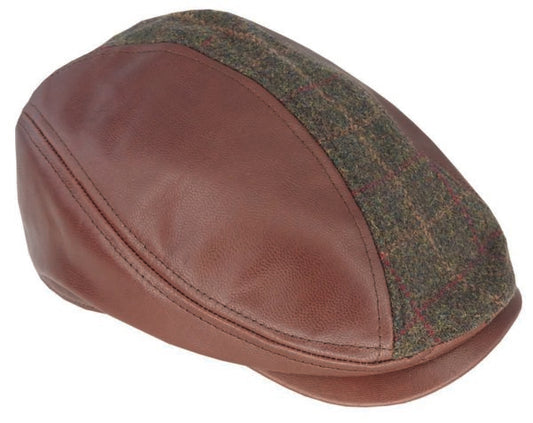 Goat Hide and Wool Blend Dress Cap – Check Panel Winter Flat Cap