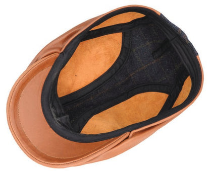Goat Hide and Wool Blend Dress Cap – Check Panel Winter Flat Cap