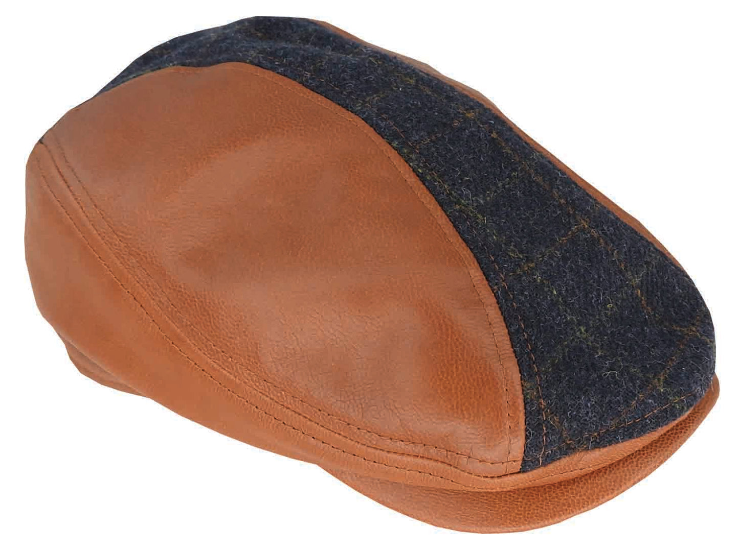 Goat Hide and Wool Blend Dress Cap – Check Panel Winter Flat Cap
