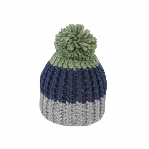 Chunky Stripe Acrylic Knit Beanie with Pom – Winter Hat