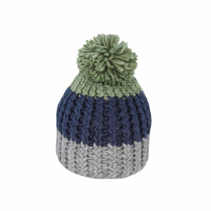 Chunky Stripe Acrylic Knit Beanie with Pom – Winter Hat
