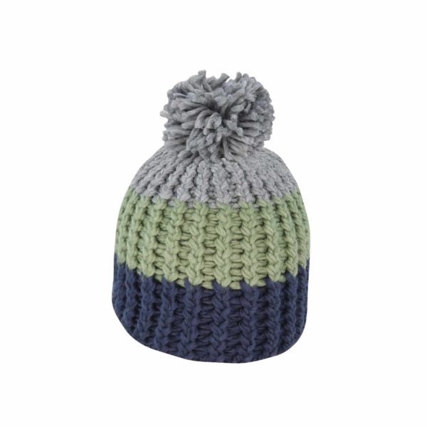 Chunky Stripe Acrylic Knit Beanie with Pom – Winter Hat