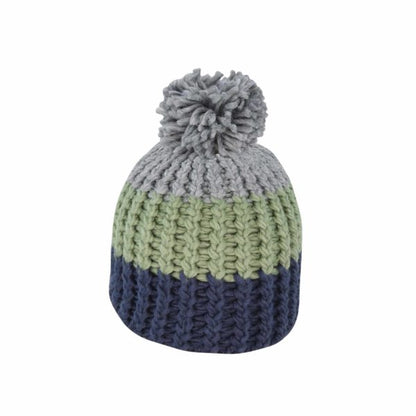 Chunky Stripe Acrylic Knit Beanie with Pom – Winter Hat