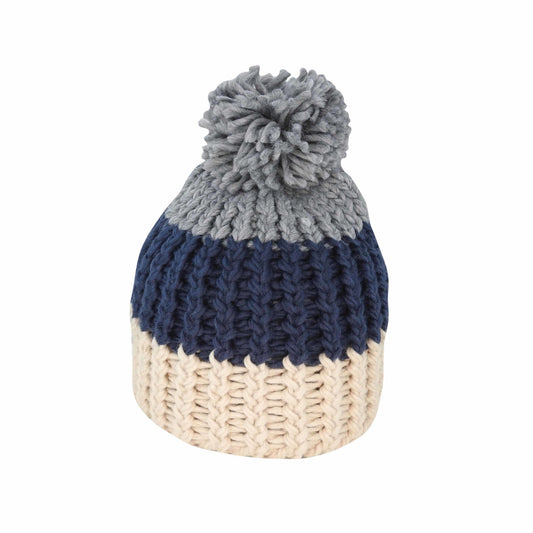 Chunky Stripe Acrylic Knit Beanie with Pom – Winter Hat