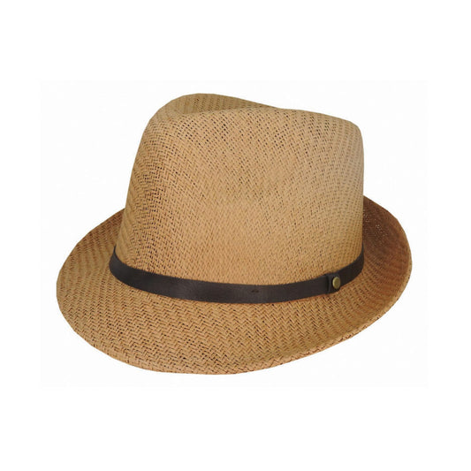 Woven Teardrop Trilby Hat with Faux Leather Band and Bronze Stud