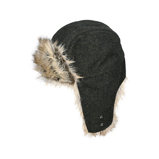 Morgan Wool Blend Herringbone Flying Cap with Faux Fur Lining