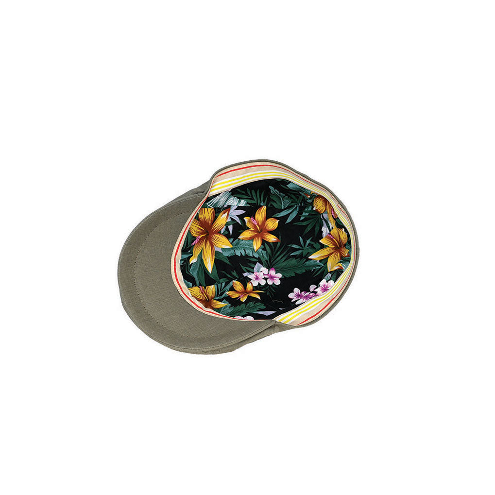 Aspen Linen Cotton Blend Flat Cap with Printed Cotton Lining