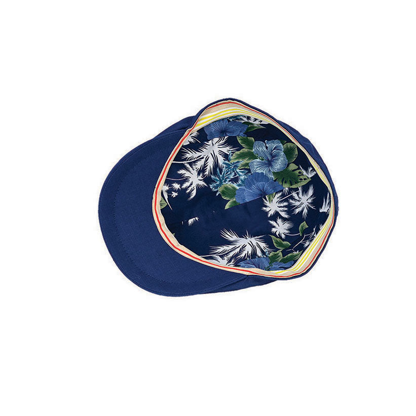 Aspen Linen Cotton Blend Flat Cap with Printed Cotton Lining