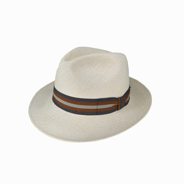 Jackman Teddy King Cuenca Panama Hat – Handwoven Toquilla Straw, 6cm Brim, Stripe Band
