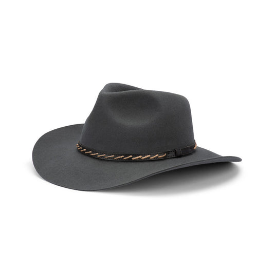 Boone Australian Wool Felt Outback Hat with Wide Brim and Hat Band
