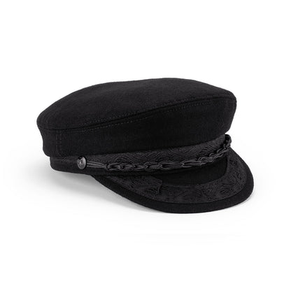 Wool Greek Fisherman’s Cap with Satin Lining and Braided Trim