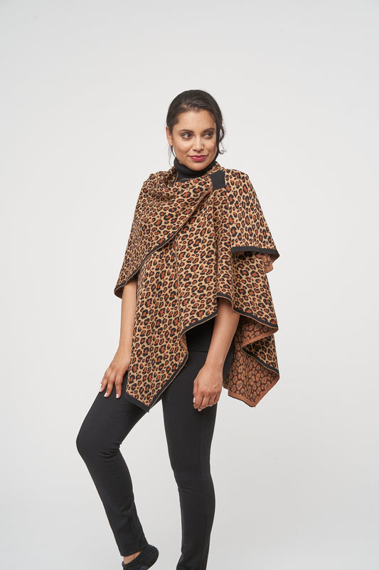 Women's Leopard Jacquard Wrap – Soft Knit Shoulder Shawl with Slip Loop